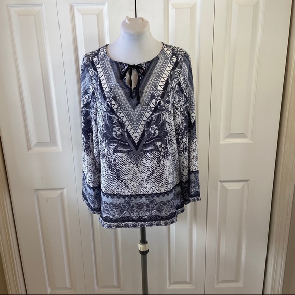 ElluminNation Boho Hippie Scroll Print Tunic Top S - Picture 7 of 11